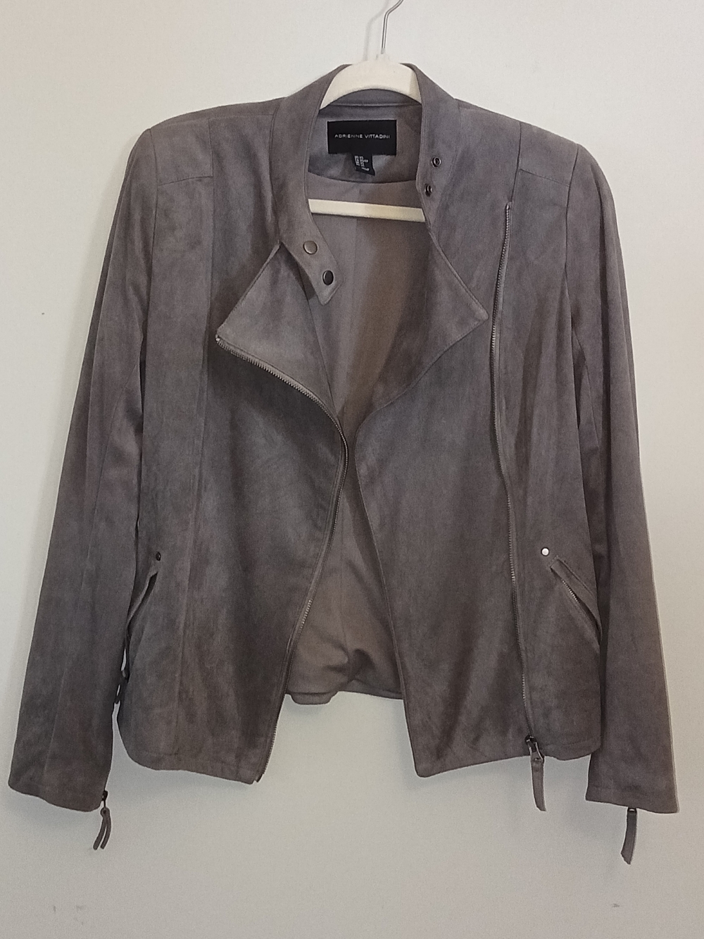 Adrienne Vittadini Women’s Gray Faux Suede Moto Jacket Classic Bikercore XS